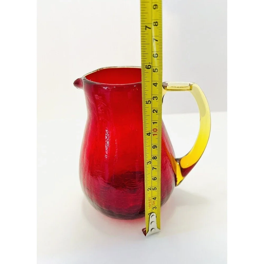 Vintage Amberina Crackle Glass Creamer Pitcher Ruby Red Amber Yellow 5.5”